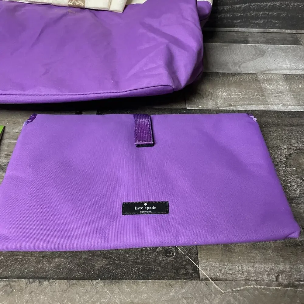 KATE SPADE Barrow Street Bon Nylon Shopper Tote Purse- Violet/Cream/Gold w/ Bow